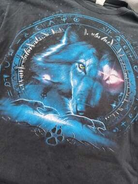 VTG 1990 Large Fantasy Blue Wolf Running Wolves Rune Graphic 2XL Rare AAA